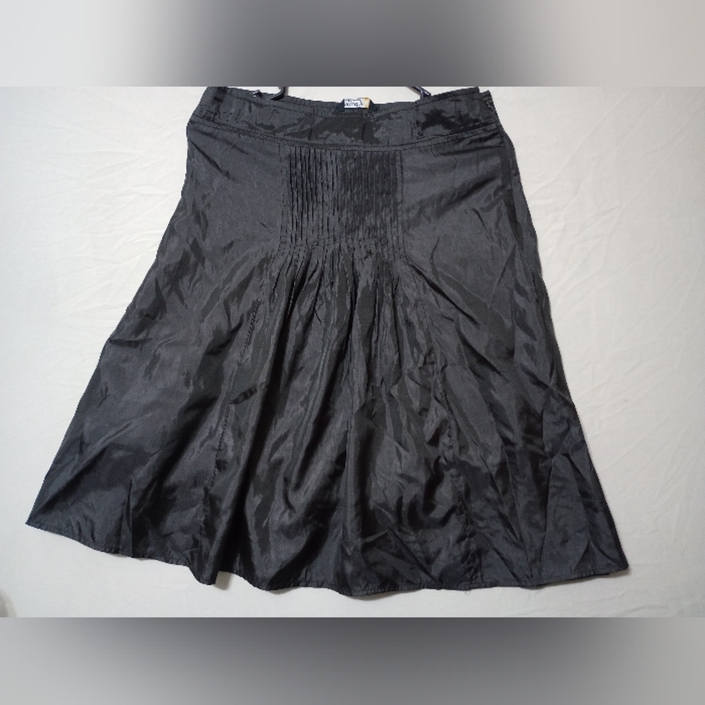 Chaudry KC Women’s  Pleated Crinkled Raw Hem Midi Skirt Black Size S